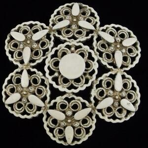 Vintage Florenza ? Enamel Brooch Lace Cream White Gold Tone